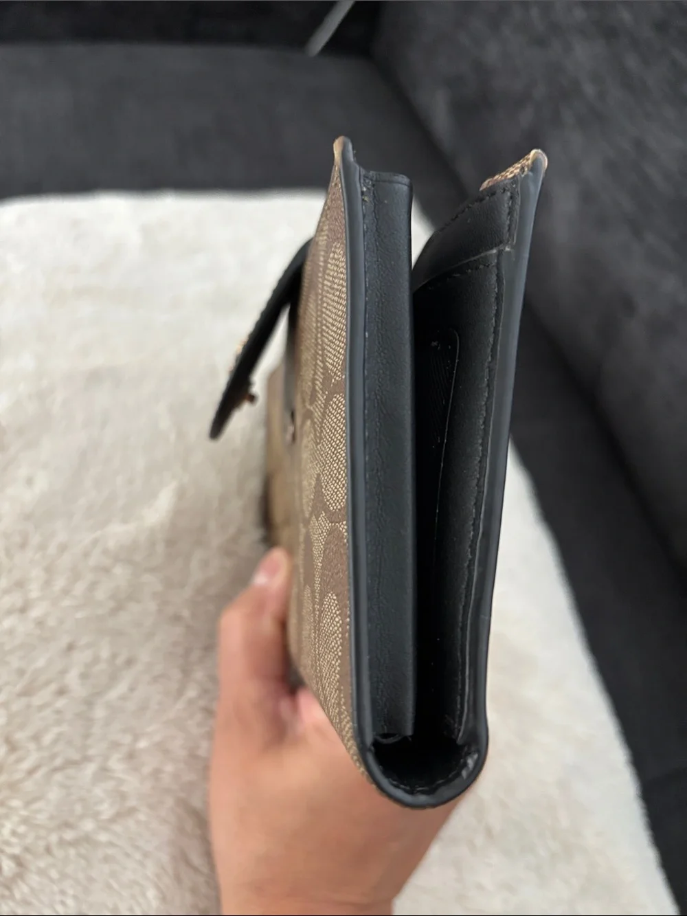 Coach Brown Signature Canvas wallet with Black Leather Trim
